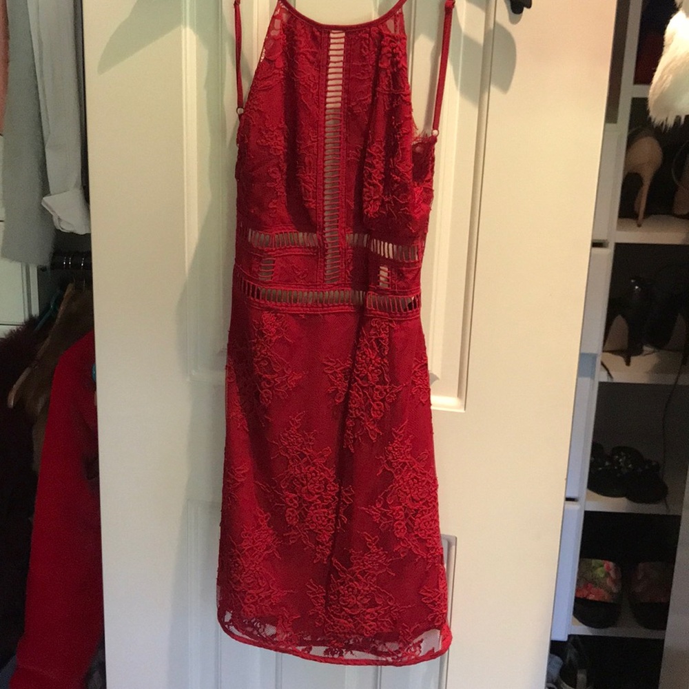 NBD red backless dress